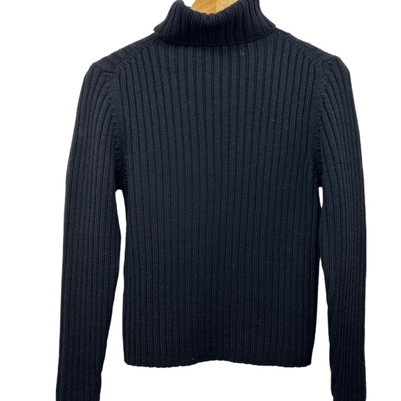 Italmode Made in Italy Ribbed Merino Wool Turtleneck Sweater, Black, Size Small - Picture 6 of 10